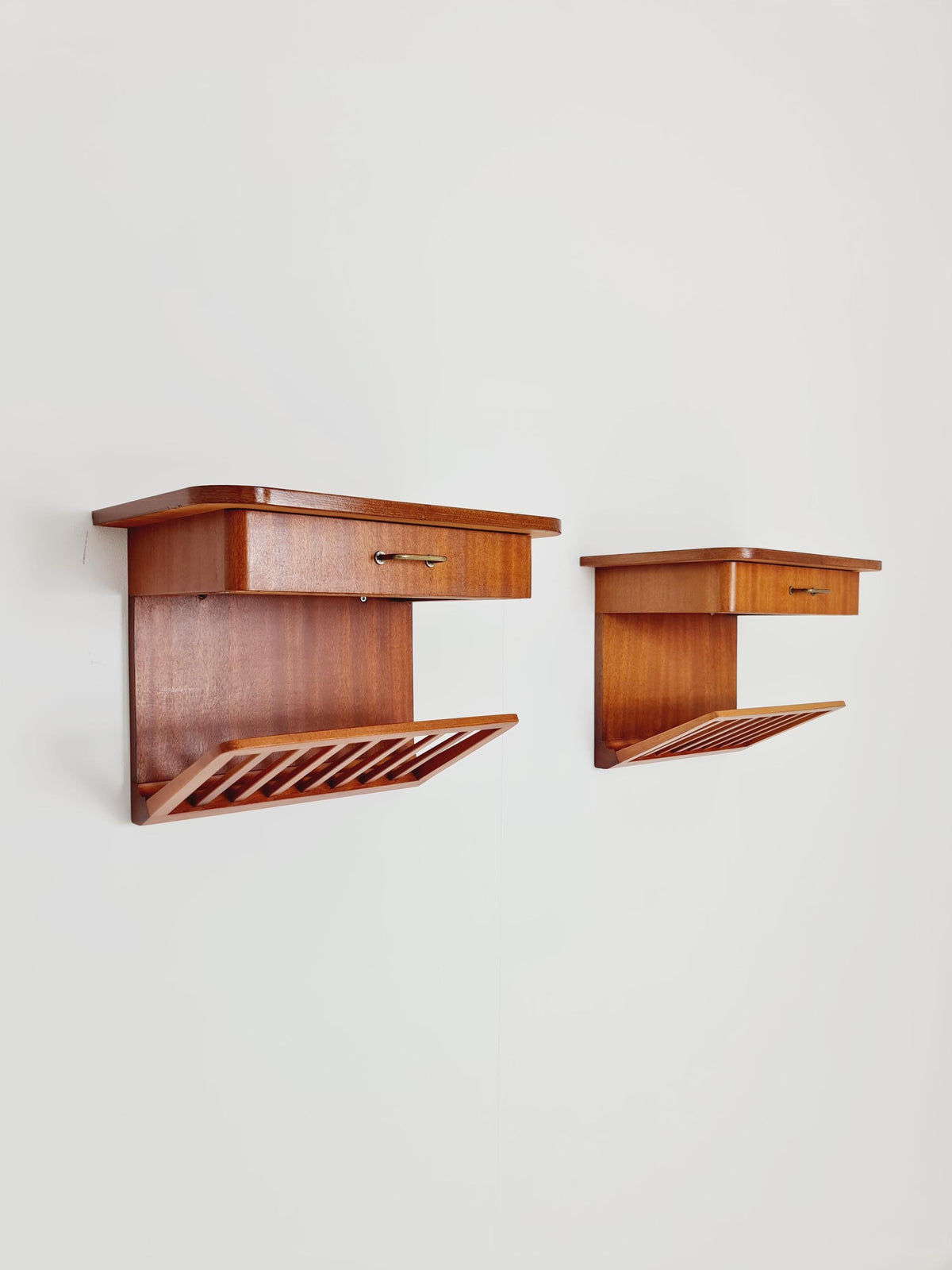 Rare pair of small Danish Mahogany floating nightstands, 1960s