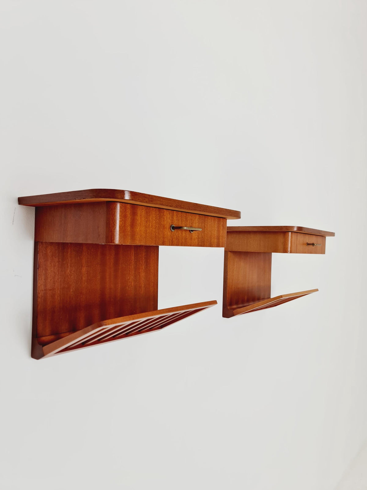 Rare pair of small Danish Mahogany floating nightstands, 1960s