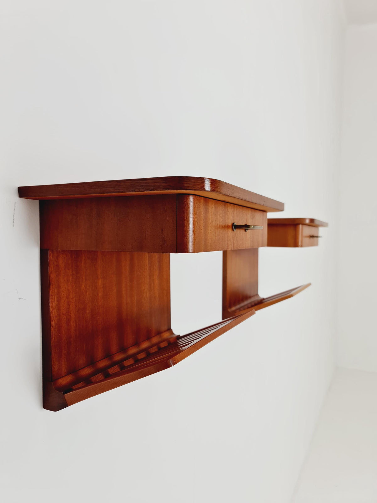 Rare pair of small Danish Mahogany floating nightstands, 1960s