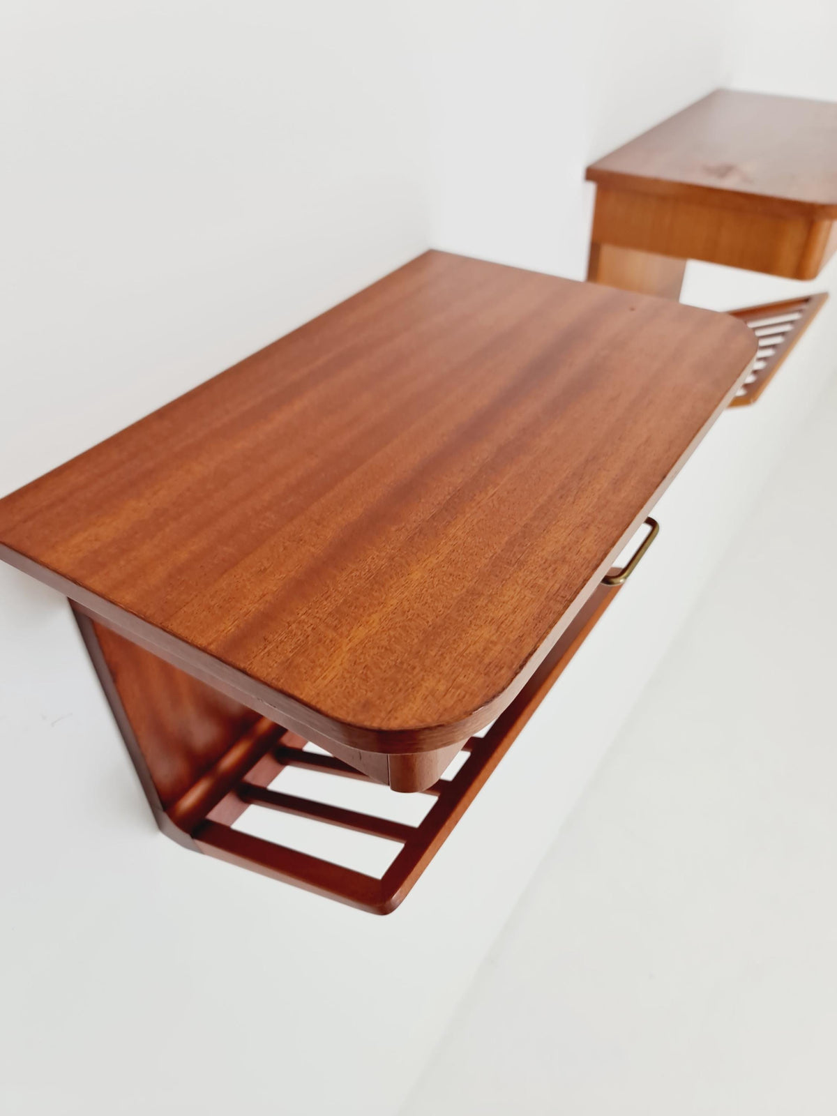 Rare pair of small Danish Mahogany floating nightstands, 1960s