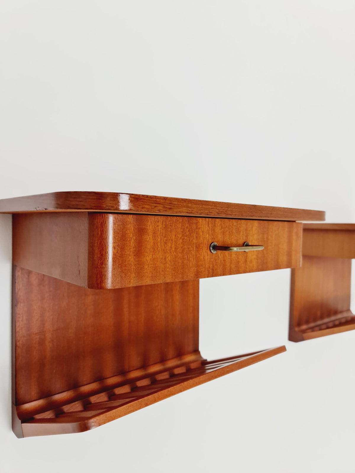 Rare pair of small Danish Mahogany floating nightstands, 1960s