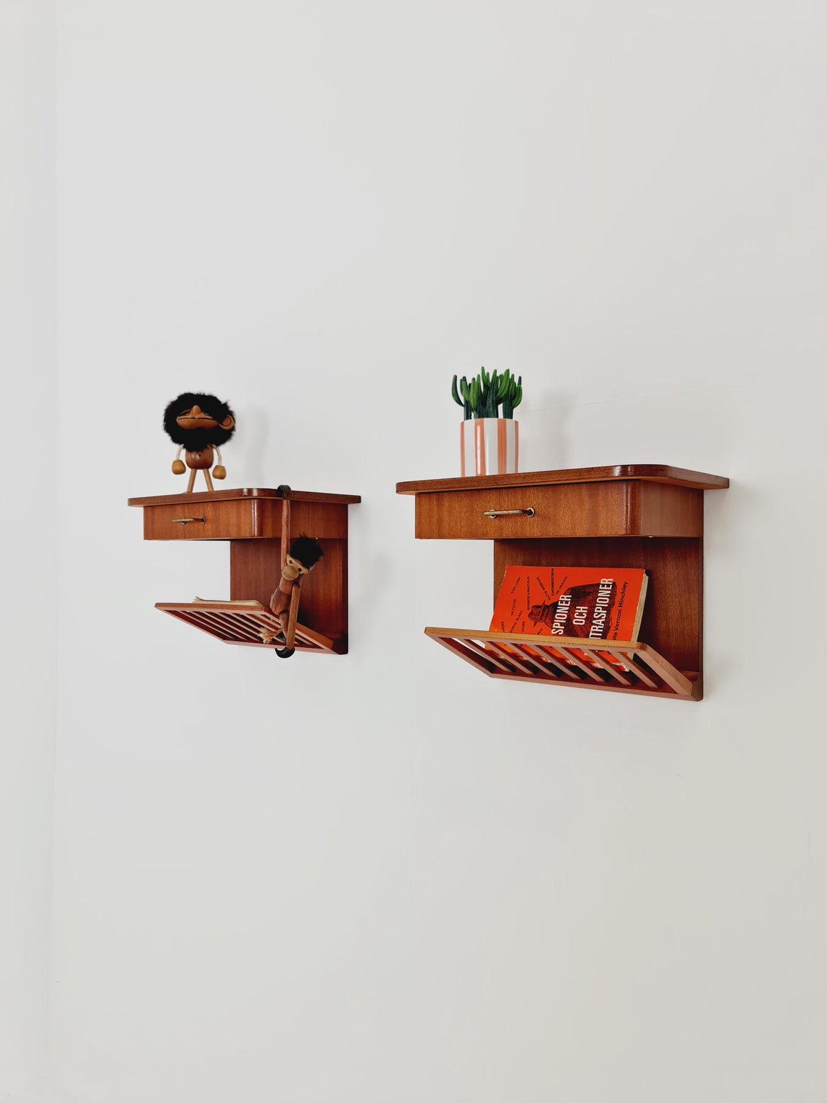Rare pair of small Danish Mahogany floating nightstands, 1960s