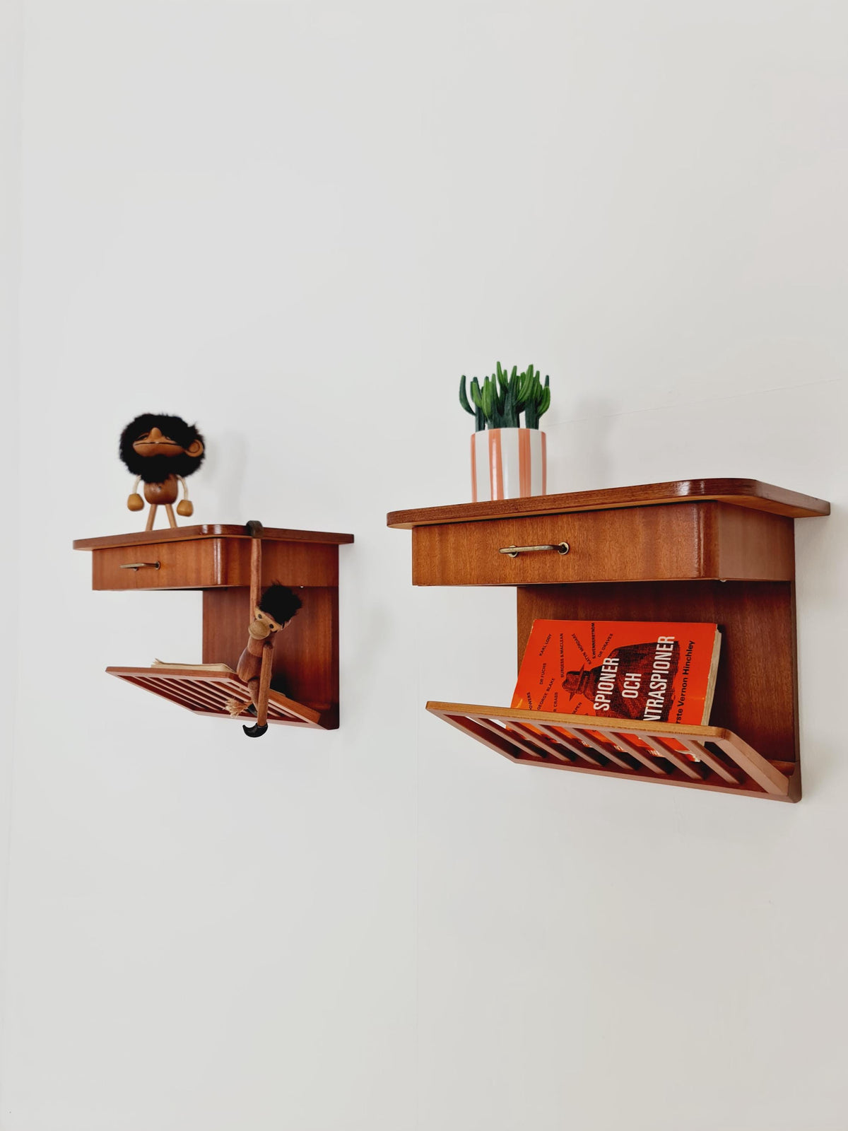 Rare pair of small Danish Mahogany floating nightstands, 1960s