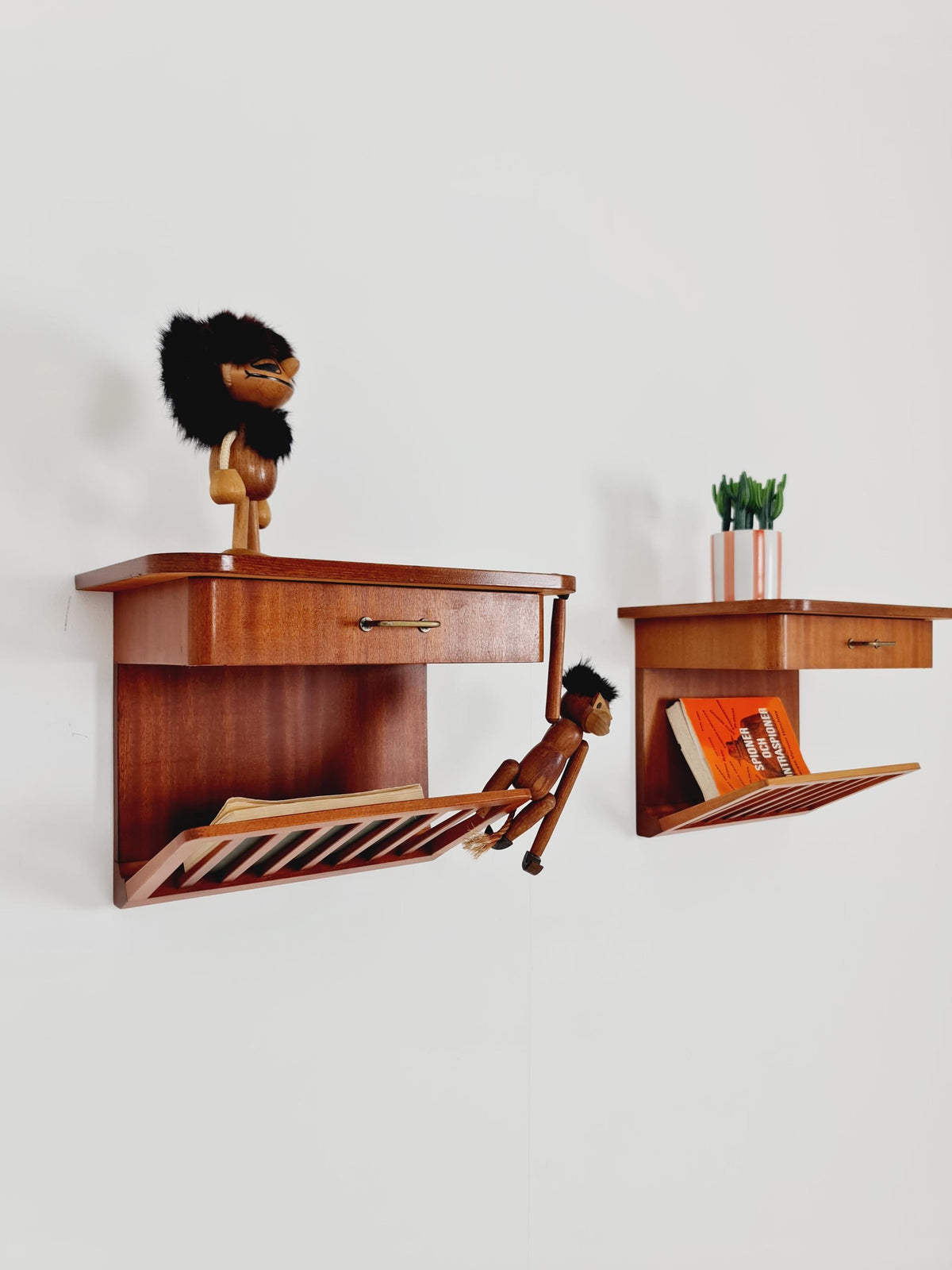 Rare pair of small Danish Mahogany floating nightstands, 1960s