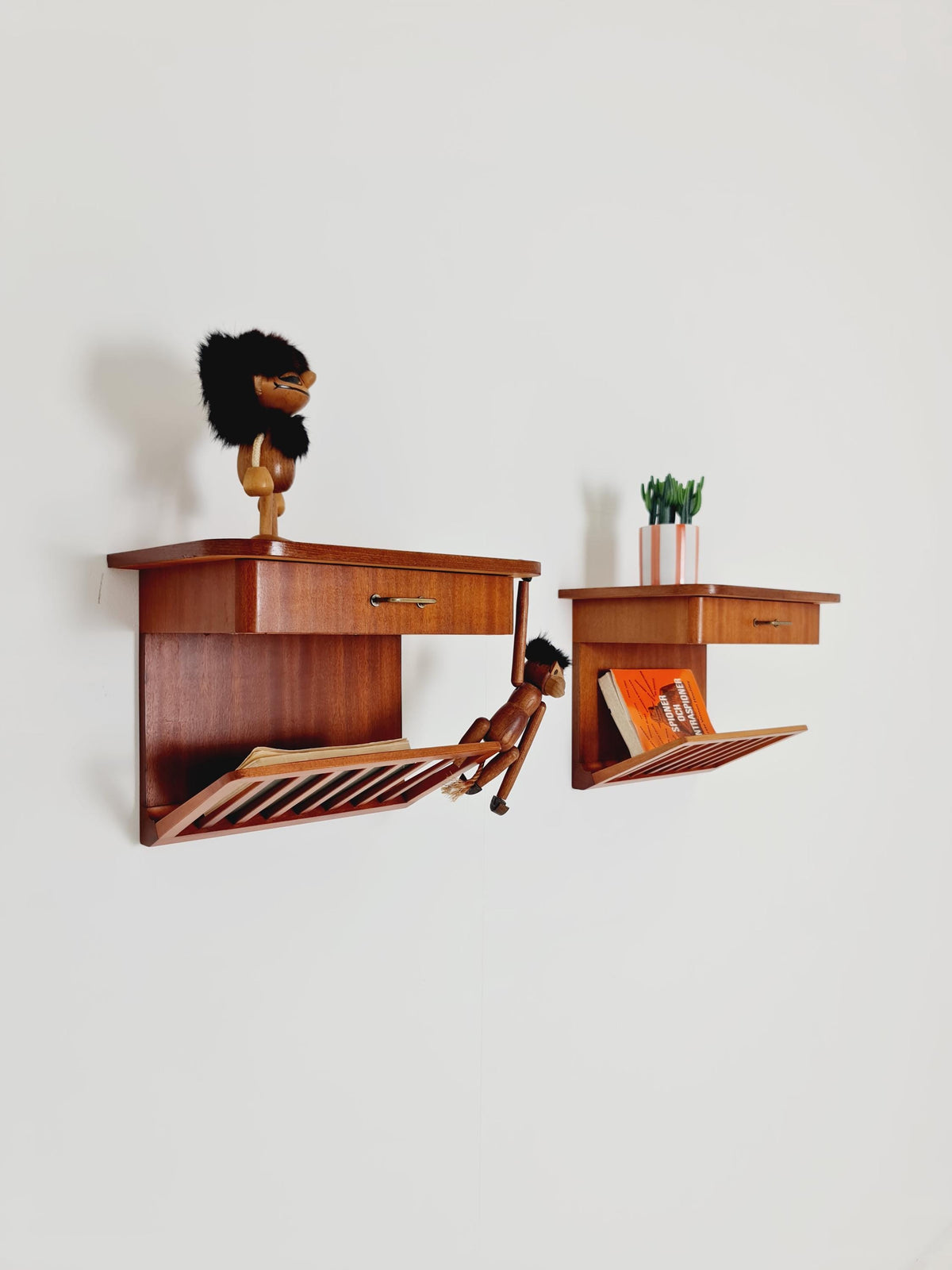 Rare pair of small Danish Mahogany floating nightstands, 1960s