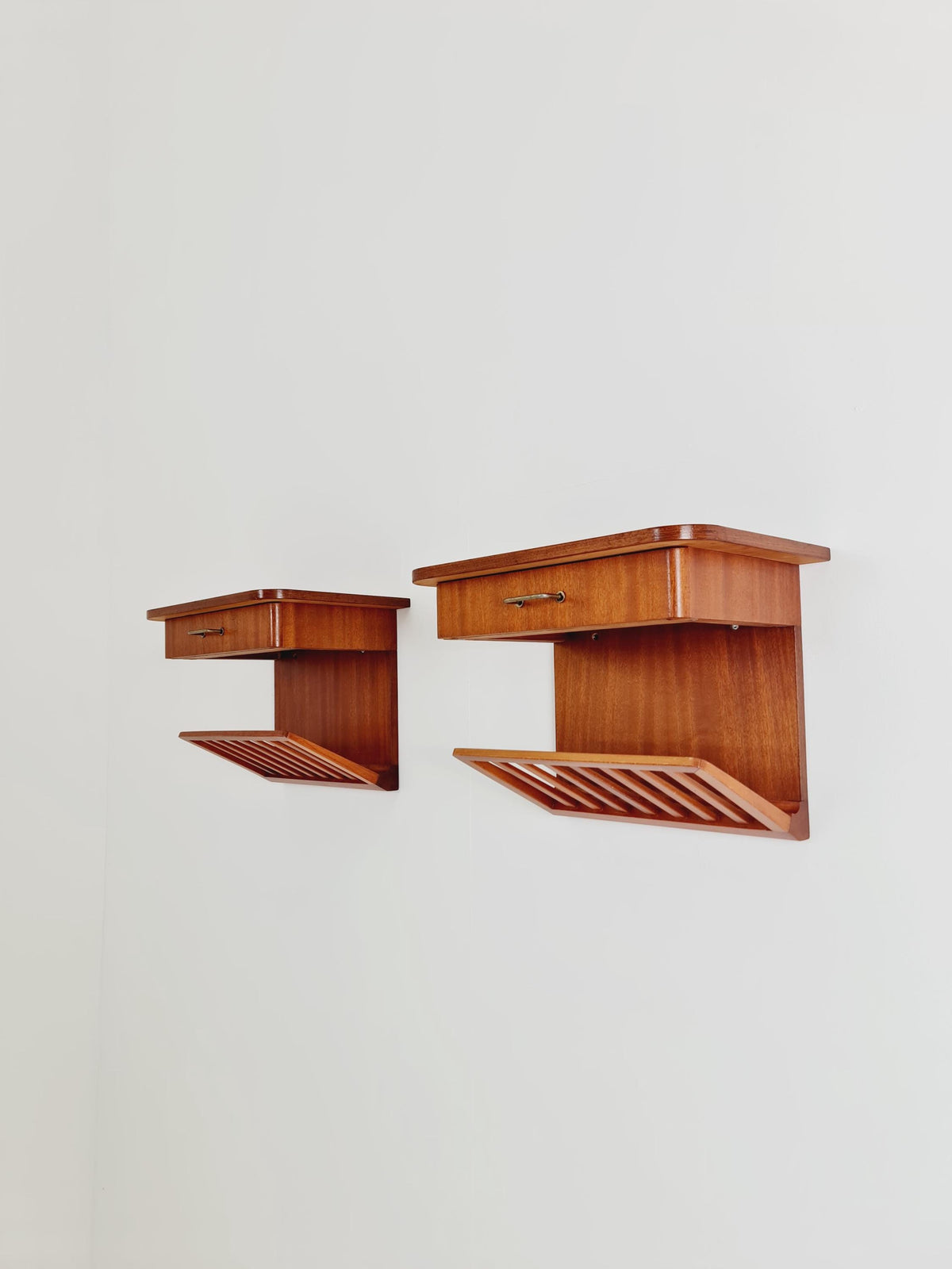 Rare pair of small Danish Mahogany floating nightstands, 1960s