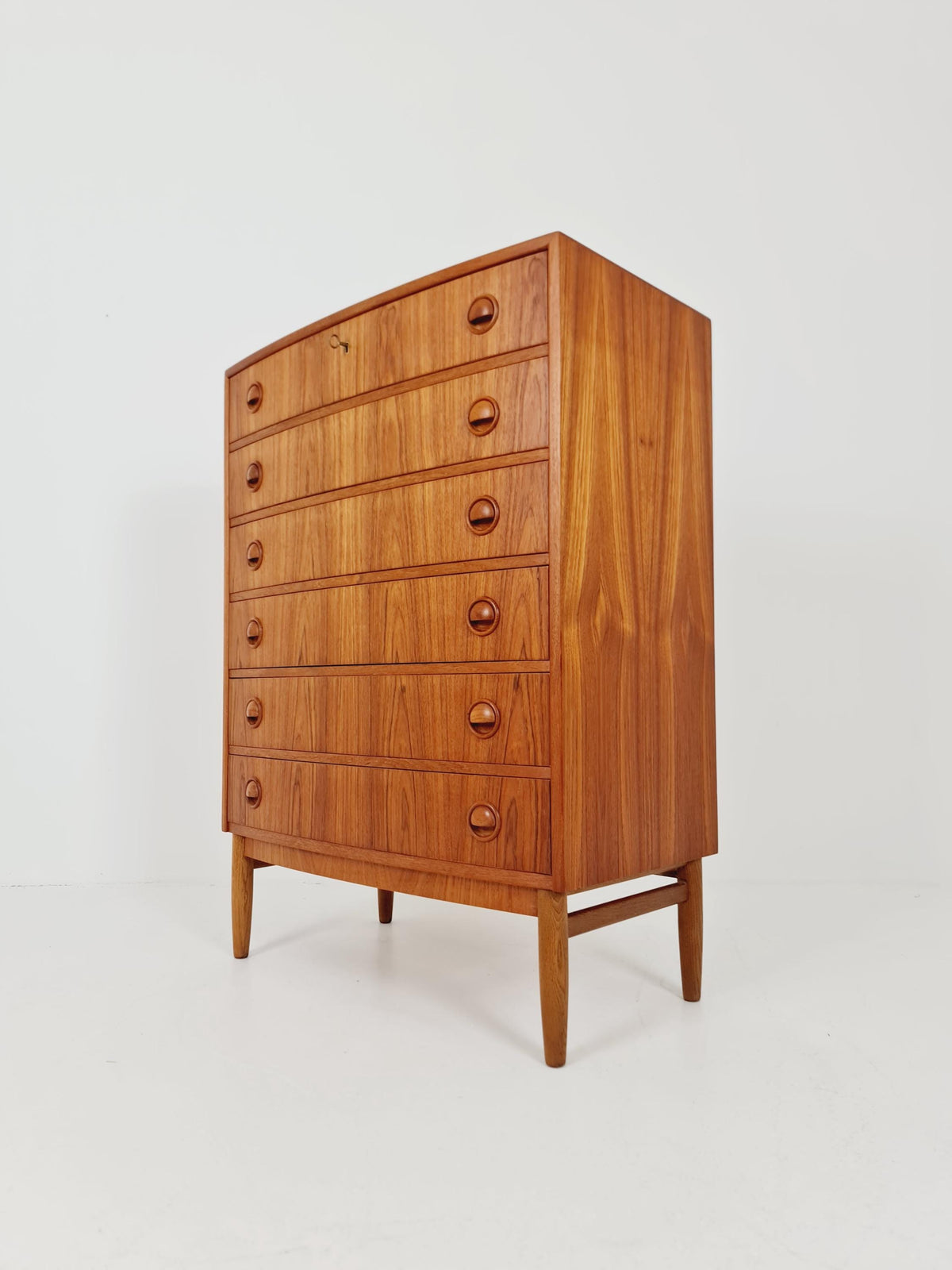 Midcentury danish Curved design chest of drawers tallboy BY Kai Kristiansen ,1960s