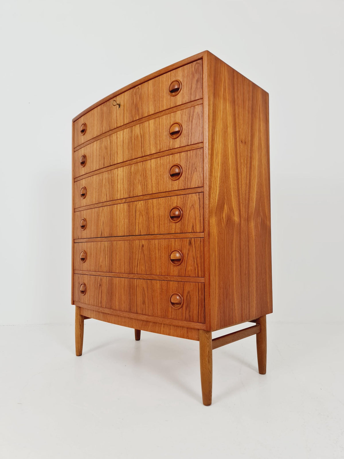 Midcentury danish Curved design chest of drawers tallboy BY Kai Kristiansen ,1960s