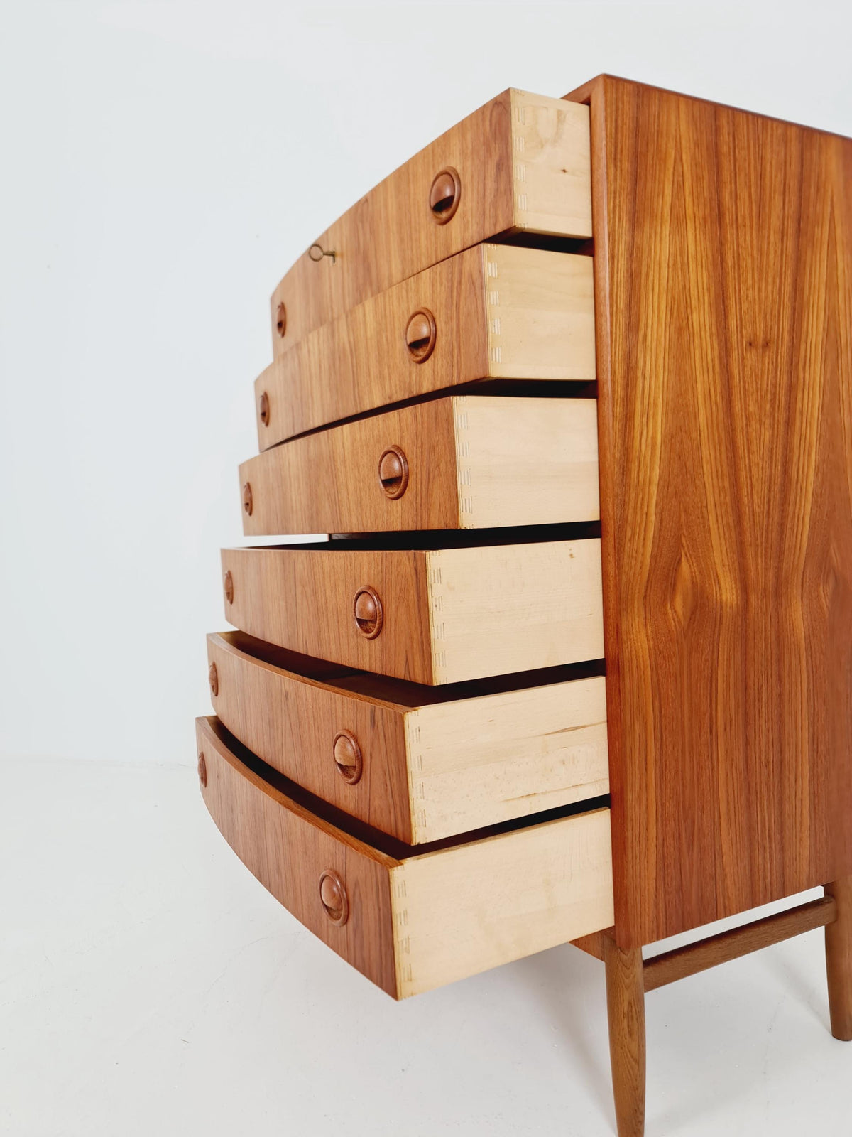 Midcentury danish Curved design chest of drawers tallboy BY Kai Kristiansen ,1960s
