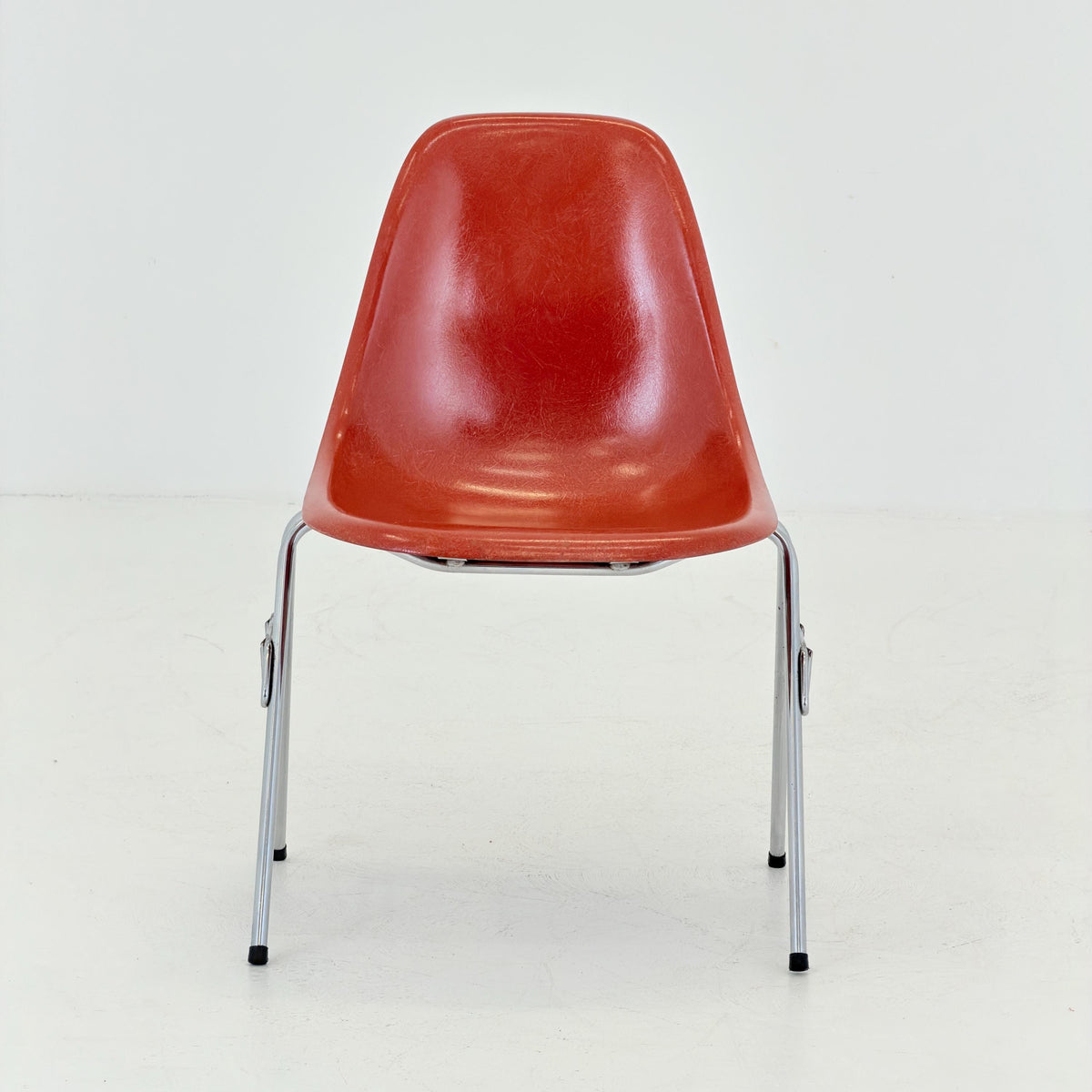 Set of 4 Original Herman Miller Eames DSS Fiberglass Chairs, Coral Orange, 1970s