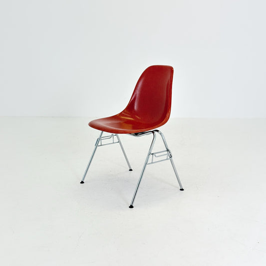 Set of 4 Original Herman Miller Eames DSS Fiberglass Chairs, Coral Orange, 1970s