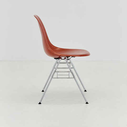 Set of 4 Original Herman Miller Eames DSS Fiberglass Chairs, Coral Orange, 1970s