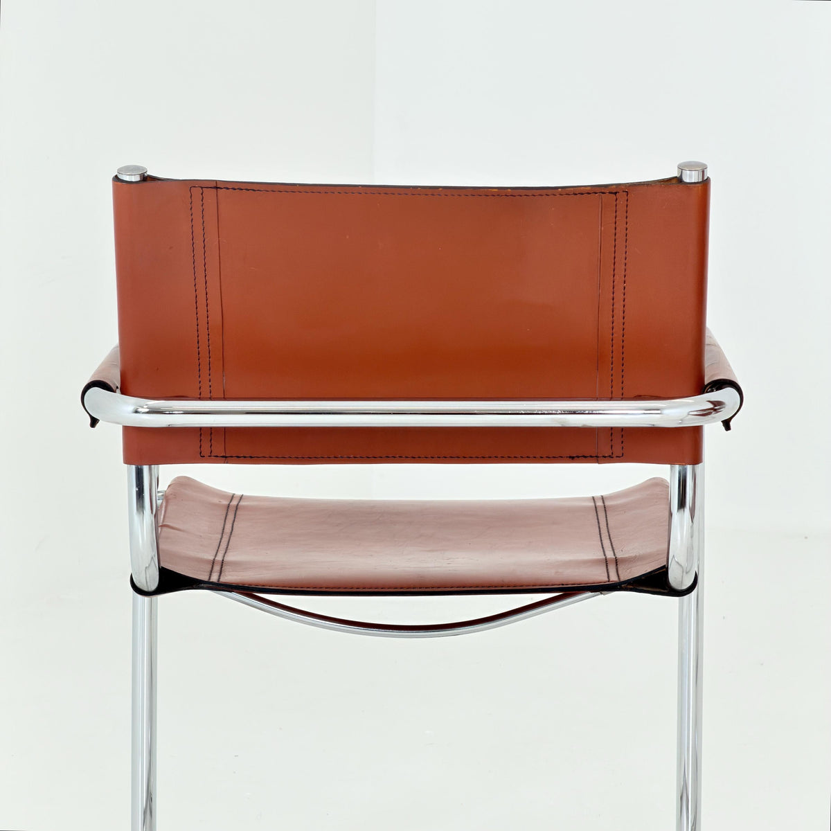 set of 4 Mid century Bauhaus Leather b34 armchairs by Mart Stam & Marcel Breuer for Fasem, Italy 1980s
