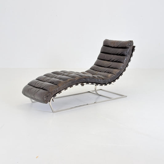 Mid-Century Modern Bauhaus Chaise Lounge in Anthracite Leather & Chrome, Italy, 1980s