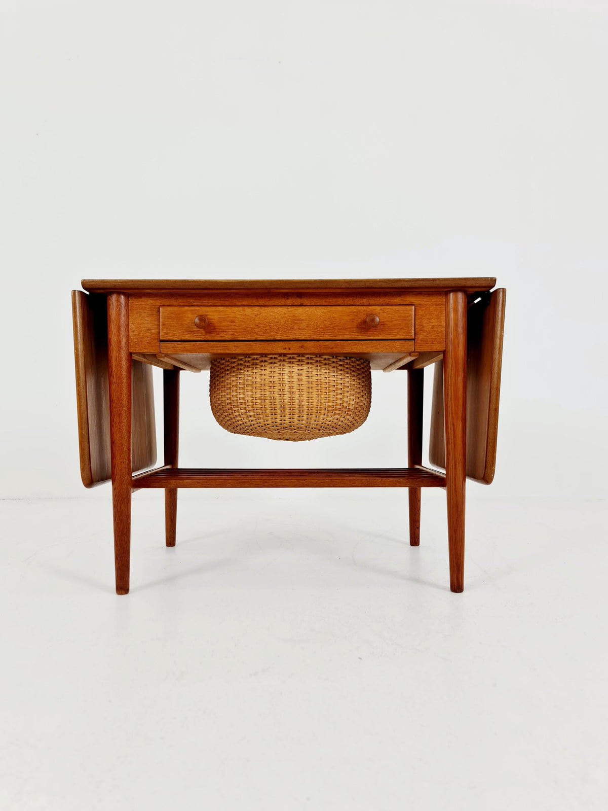 Vintage Danish teak and rattan sewing table/ side table cabinet, 1960s