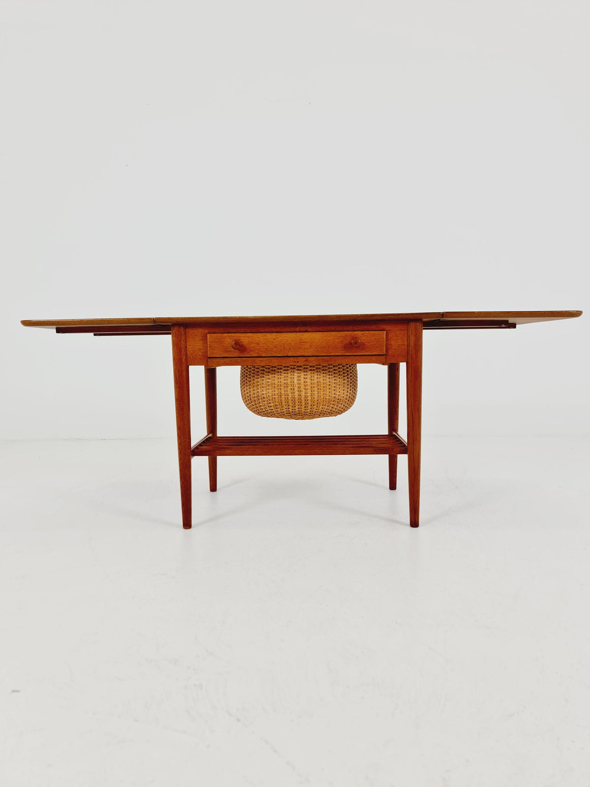 Vintage Danish teak and rattan sewing table/ side table cabinet, 1960s