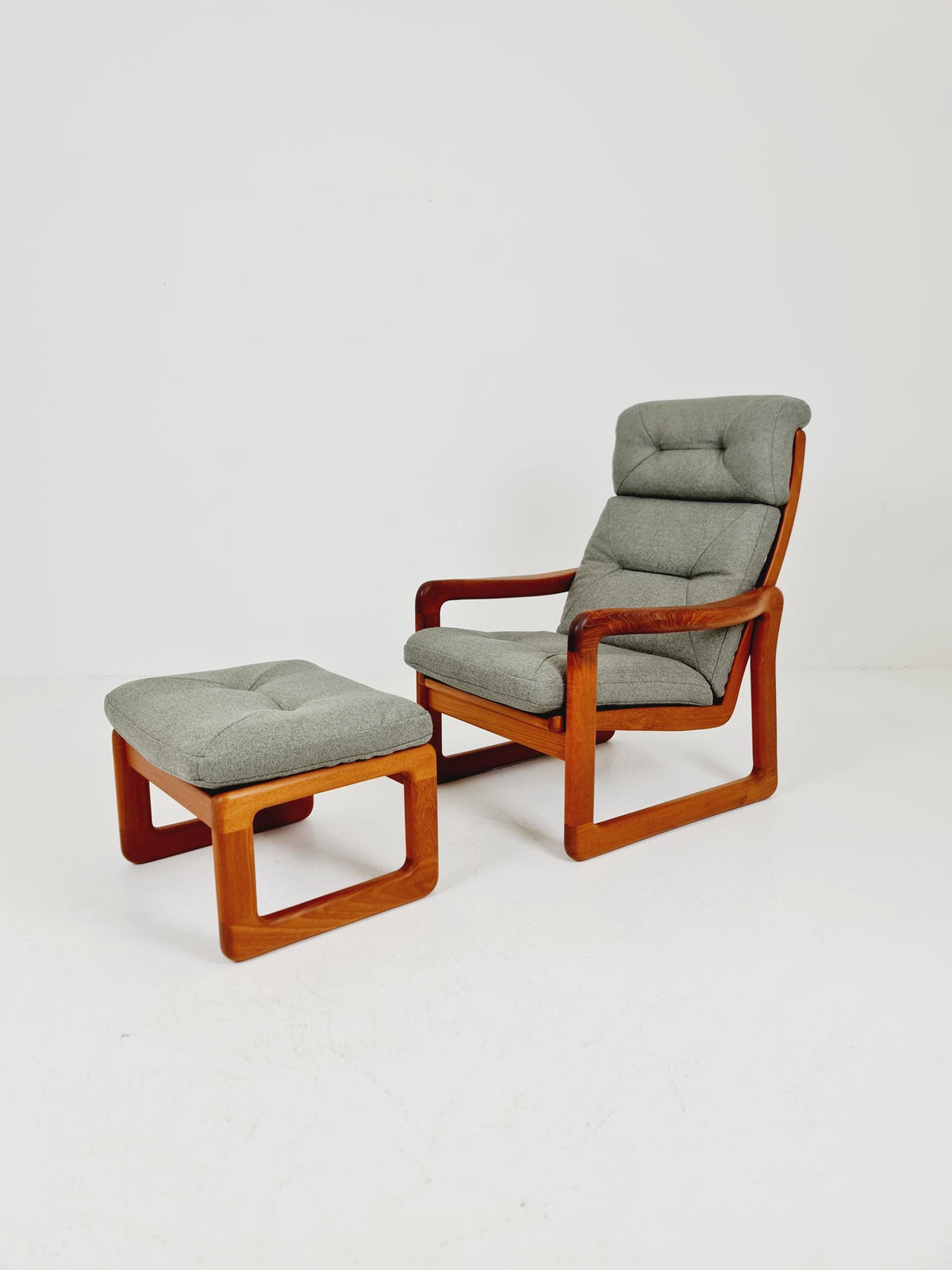 Mid century teak easy lounge chairs With Ottoman by EMC Möbelfabrik , 1970s