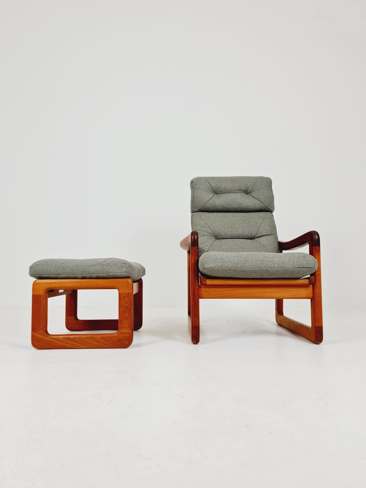 Mid century teak easy lounge chairs With Ottoman by EMC Möbelfabrik , 1970s