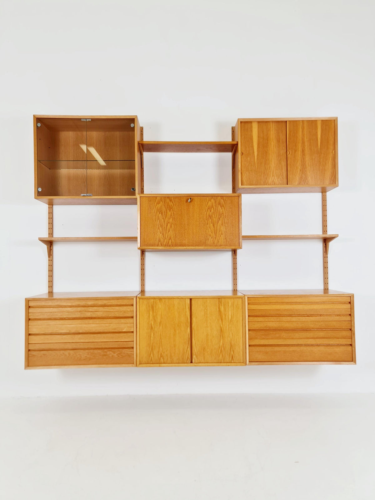 Big Mid century Danish Oak Wall Unit with 6 cabinets by Poul Cadovius for Cado, Denmark, 1960s