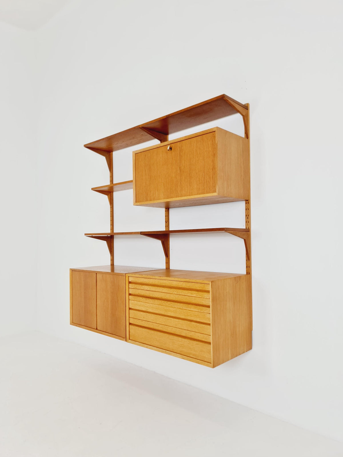 Big Mid century Danish Oak Wall Unit with 3 cabinets by Poul Cadovius for Cado, Denmark, 1960s