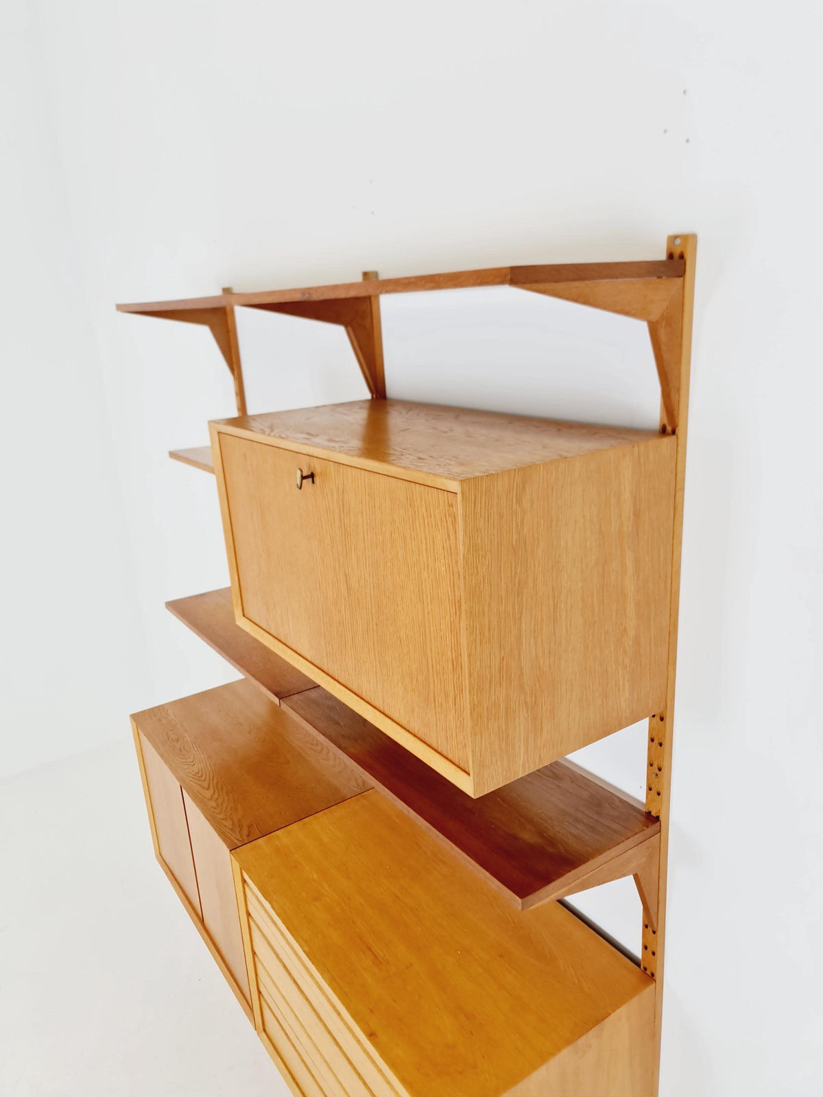 Big Mid century Danish Oak Wall Unit with 3 cabinets by Poul Cadovius for Cado, Denmark, 1960s