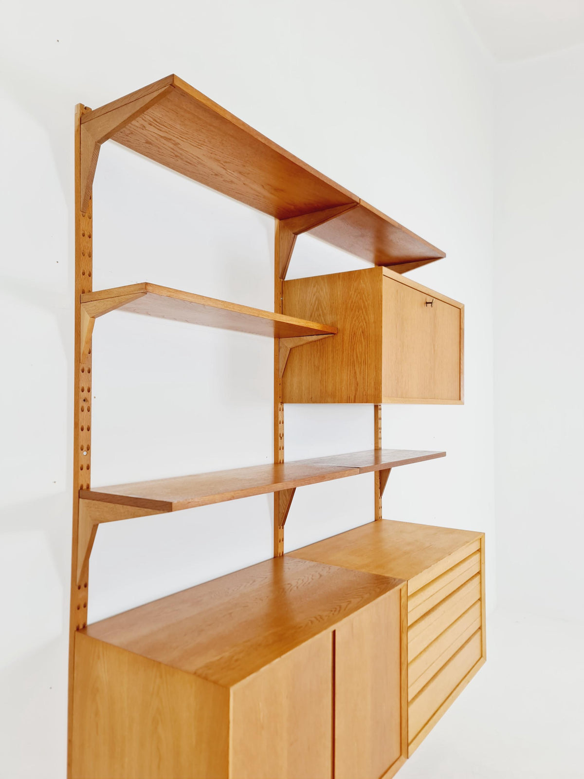 Big Mid century Danish Oak Wall Unit with 3 cabinets by Poul Cadovius for Cado, Denmark, 1960s
