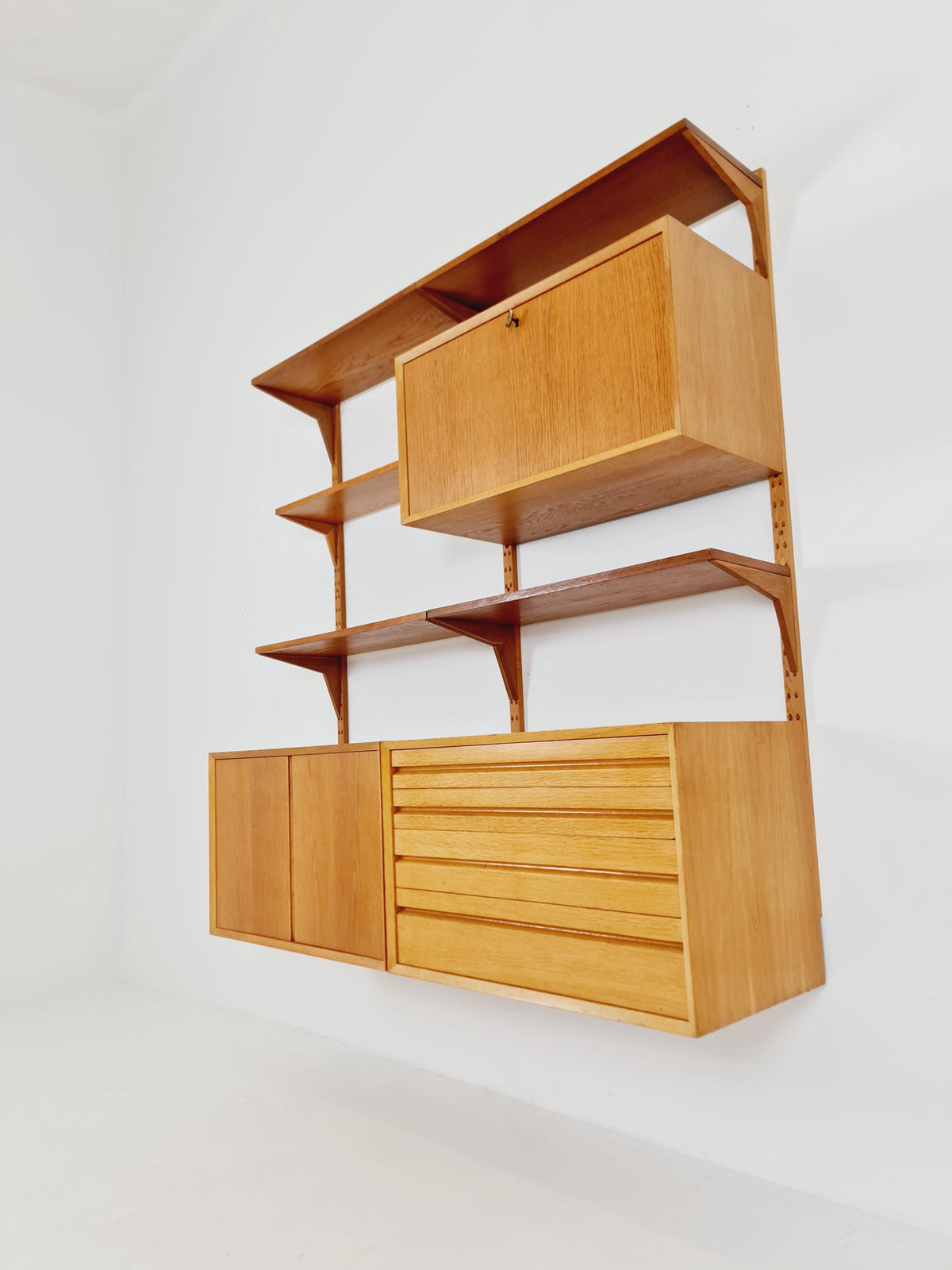 Big Mid century Danish Oak Wall Unit with 3 cabinets by Poul Cadovius for Cado, Denmark, 1960s