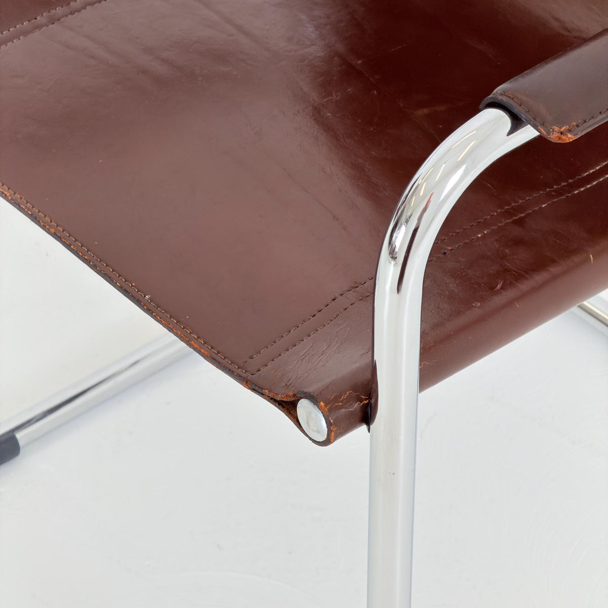 Set of 2 Mart Stam Visitor Chairs for Matteo Grassi, Brown Leather & Chrome, Italian Bauhaus Design, 1970s
