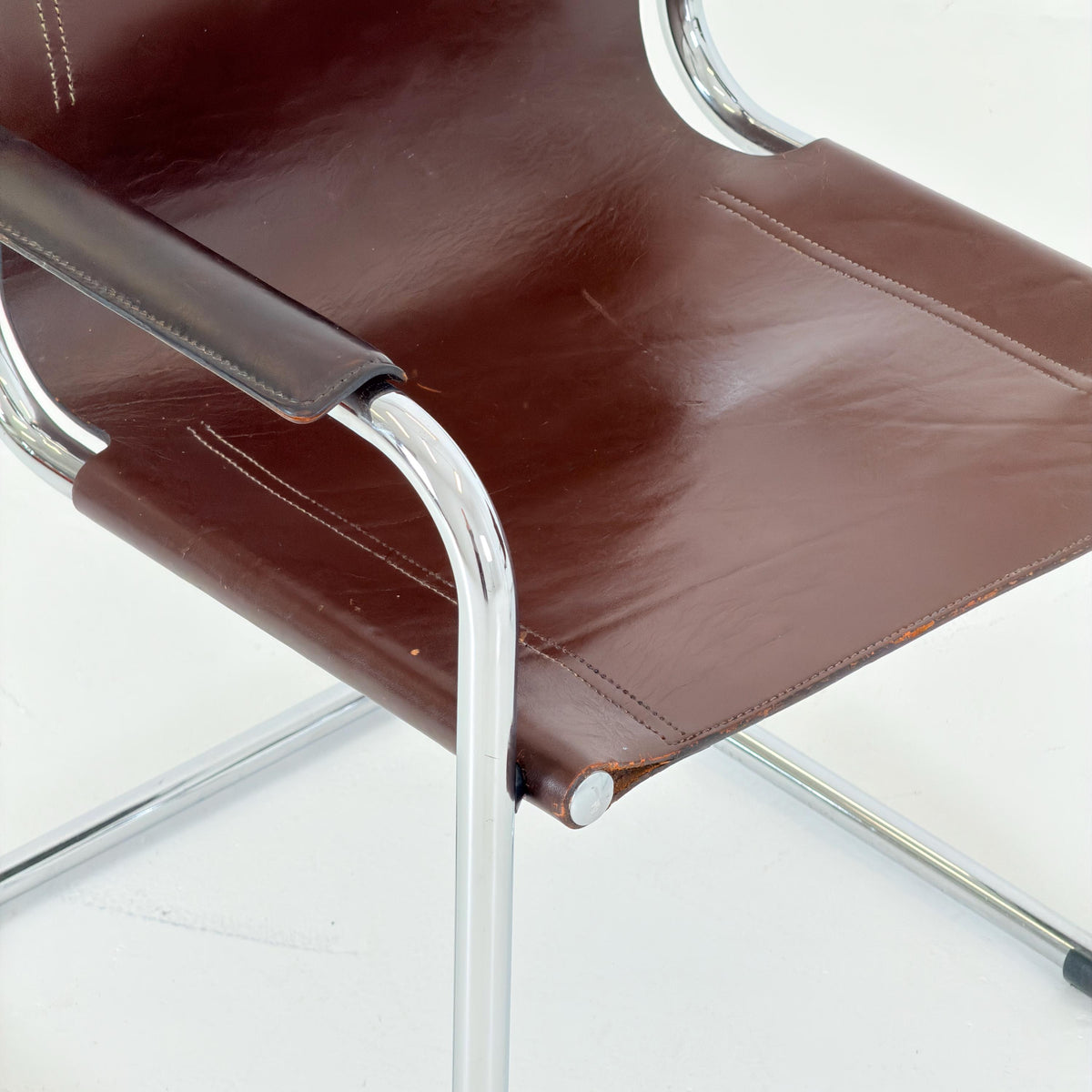 Set of 2 Mart Stam Visitor Chairs for Matteo Grassi, Brown Leather & Chrome, Italian Bauhaus Design, 1970s