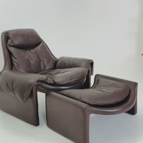 Mid century Proposals leather Armchair with ottoman by Vittorio Introini for Saporiti, Italy 1970