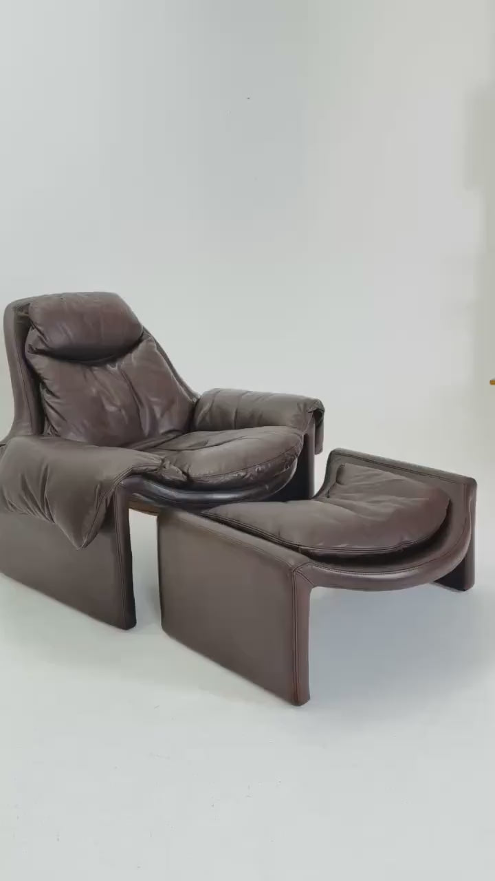 Mid century Proposals leather Armchair with ottoman by Vittorio Introini for Saporiti, Italy 1970