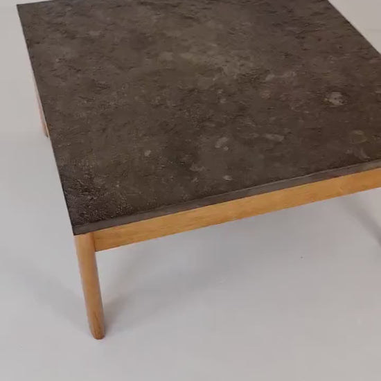Danish solid oak and stone coffee table, 1960s