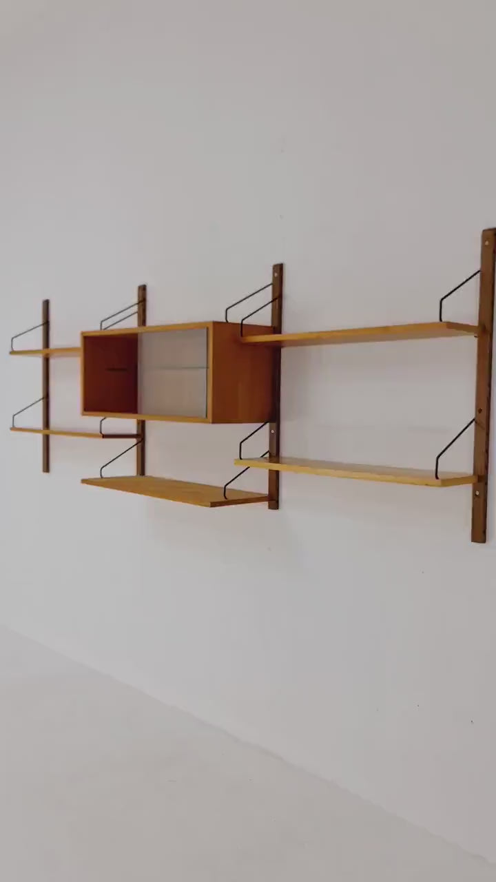 Mid century Danish Oak Wall Unit with  Showcase by Poul Cadovius for Royal Denmark, 1960s