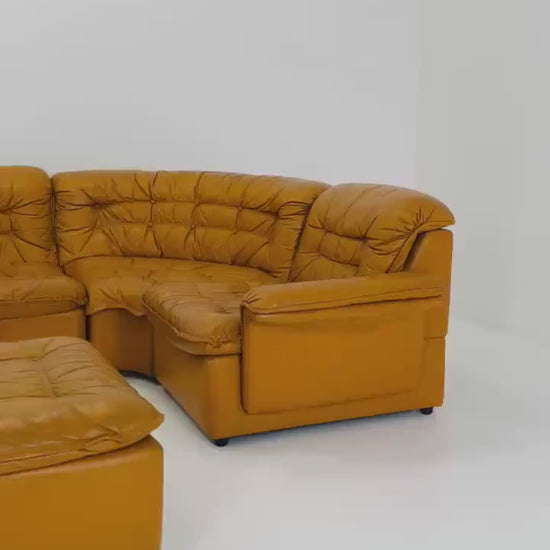 Mid Century Modular Sofa Set in Cognac Leather, 1980s Germany