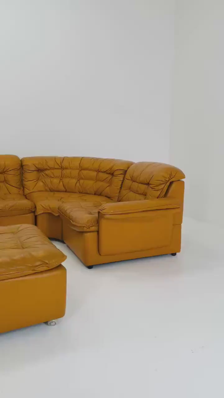 Mid Century Modular Sofa Set in Cognac Leather, 1980s Germany