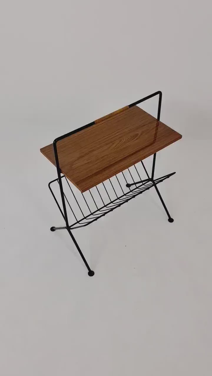 String German vintage side table with newspaper shelf from the 60s