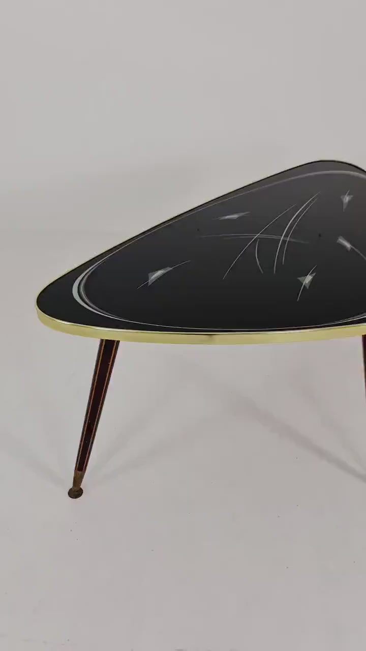 German Mid-Century Tripod  Glass & Brass Coffee Table  1950s