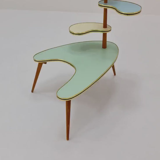 Big 1950s German Plant Stand, Colorful Vintage Mid-Century Minimalist Indoor Plant Stand Side Table Retro flower table