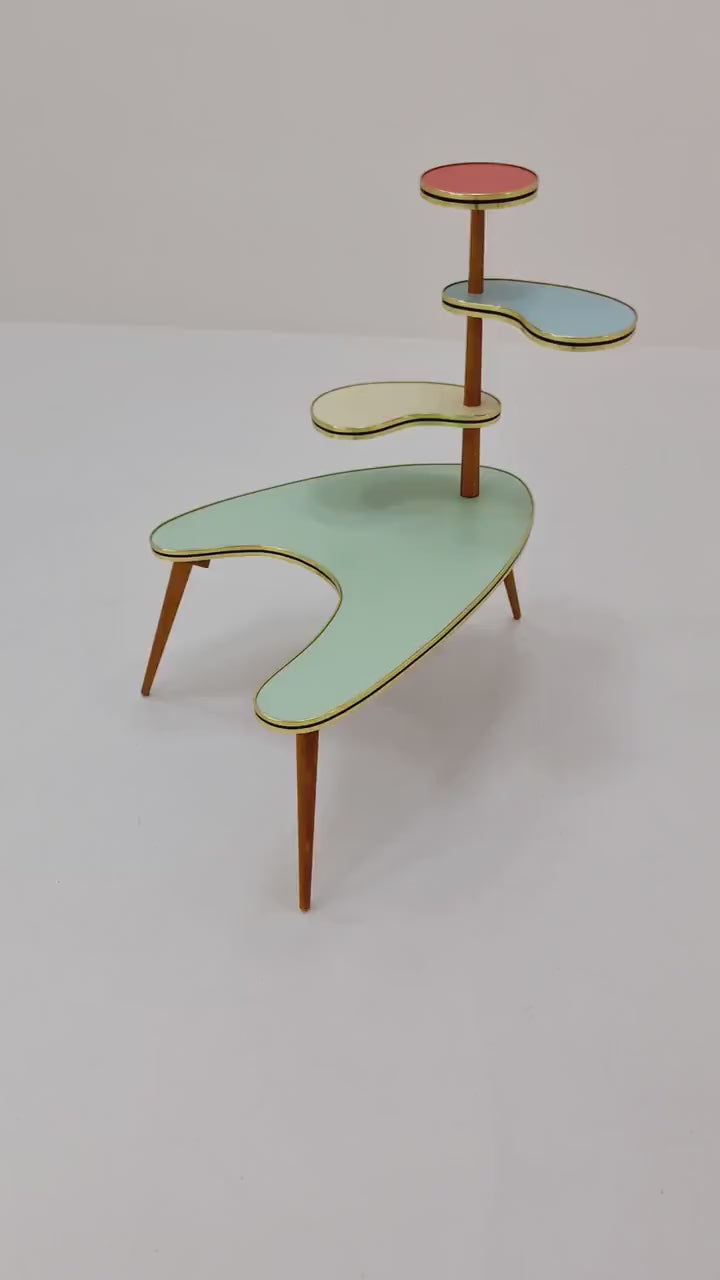 Big 1950s German Plant Stand, Colorful Vintage Mid-Century Minimalist Indoor Plant Stand Side Table Retro flower table