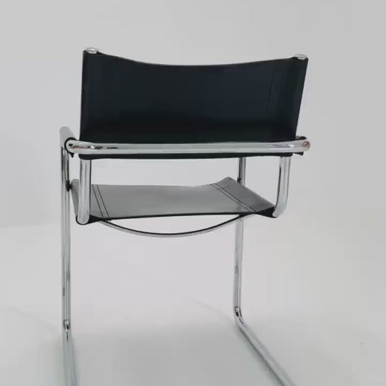 Set of 2 Mid century B34 Matteo Grassi Mg5 black leather cantilever chairs by Mart Stam italy 1980s