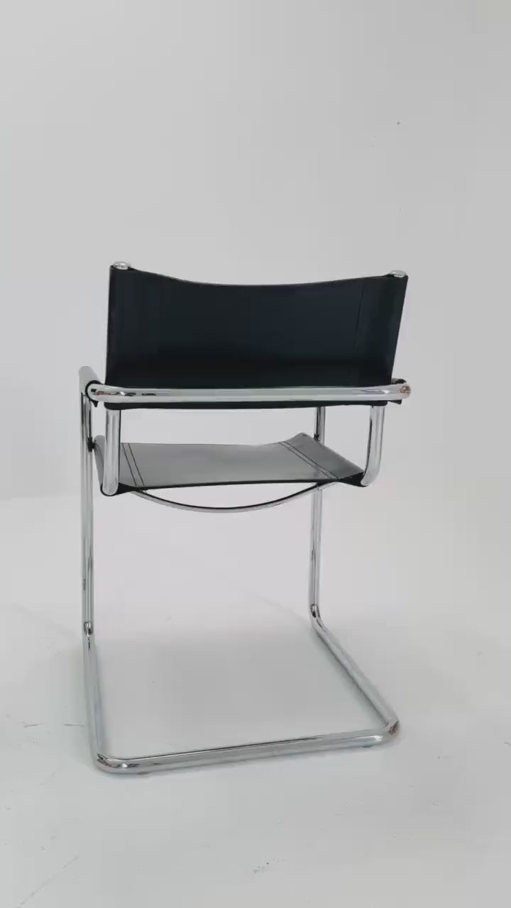 Set of 2 Mid century B34 Matteo Grassi Mg5 black leather cantilever chairs by Mart Stam italy 1980s