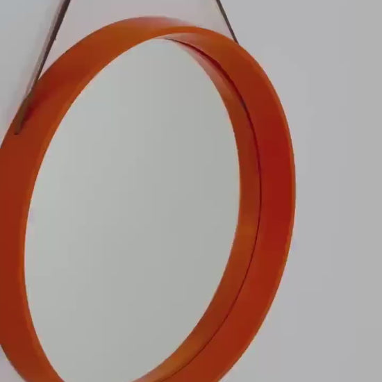 Mid Century Vintage Space Age Orange Mirror –for  Termotex Denmark, 1970s