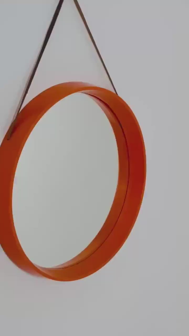 Mid Century Vintage Space Age Orange Mirror –for  Termotex Denmark, 1970s