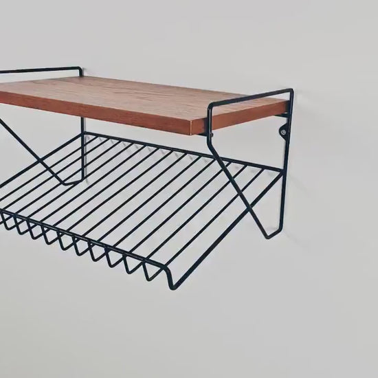 Scandinavian string hanging telephone table/ shelf/ bedside table/ nightstand with magazine rack, 1960s
