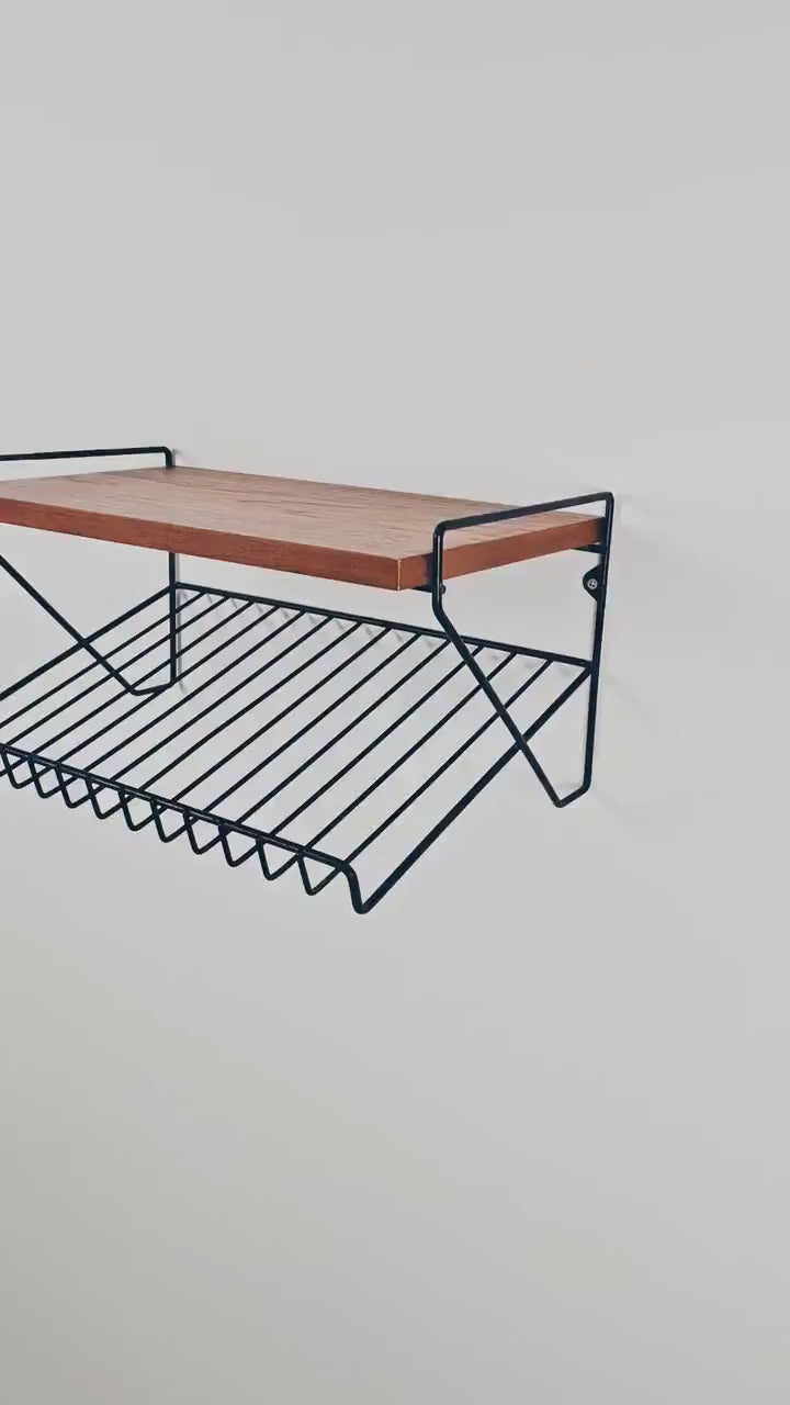 Scandinavian string hanging telephone table/ shelf/ bedside table/ nightstand with magazine rack, 1960s