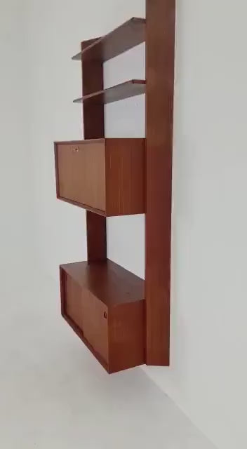 Midcentury Danish Teak Wall-Mounted Shelving Unit, 1960s