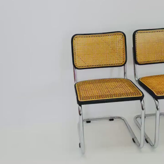 Set of 4 Mid Century Thonet S32 V Cantilever Chairs by Marcel Breuer, Wicker & Beech, Bauhaus Design Germany Thonet  1970s