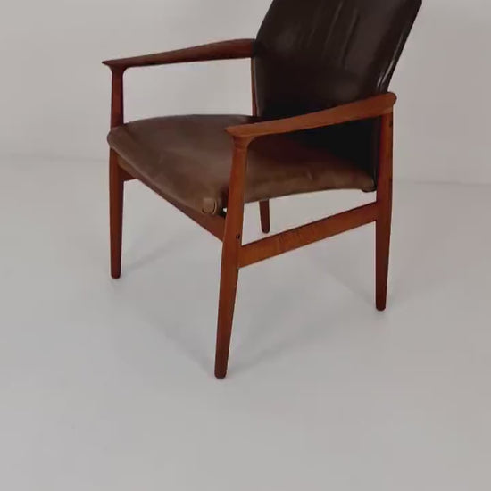 Danish teak and leather chair by Grete jalk for Glostrup Möbelfabik , 1960s