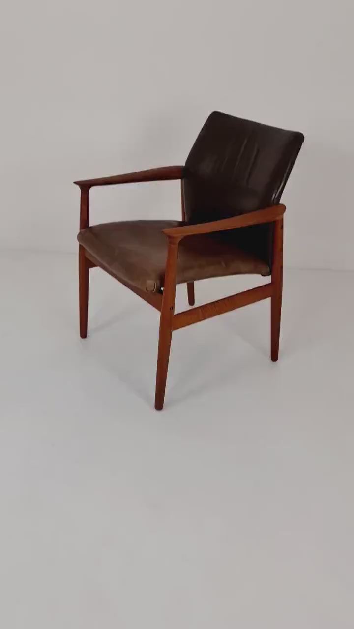 Danish teak and leather chair by Grete jalk for Glostrup Möbelfabik , 1960s