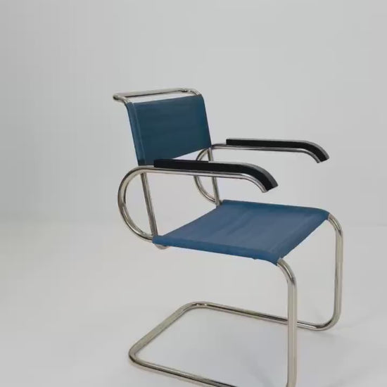 Mid century Cantilever D40 armchair Bauhaus-Gurt - Blau (052)  for Marcel Breuer By Tecta Germany 1980s